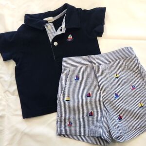 Starting Out Navy Polo and Striped Shorts Set